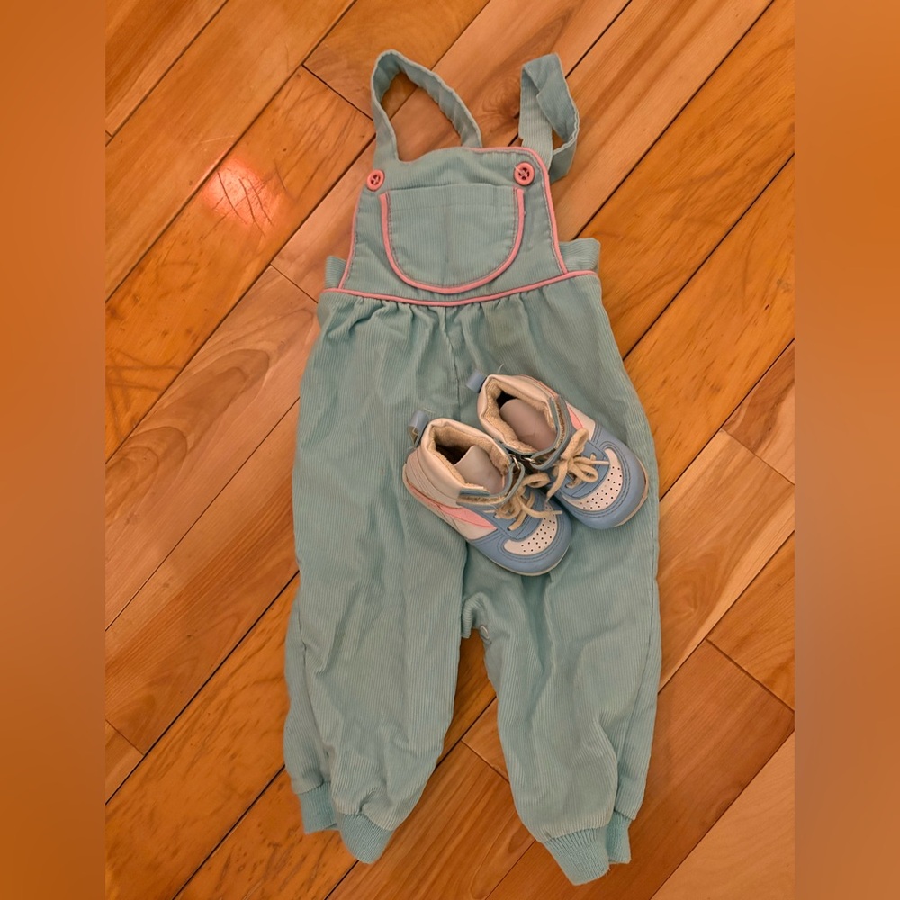 Healthtex blue overalls with pink piping
